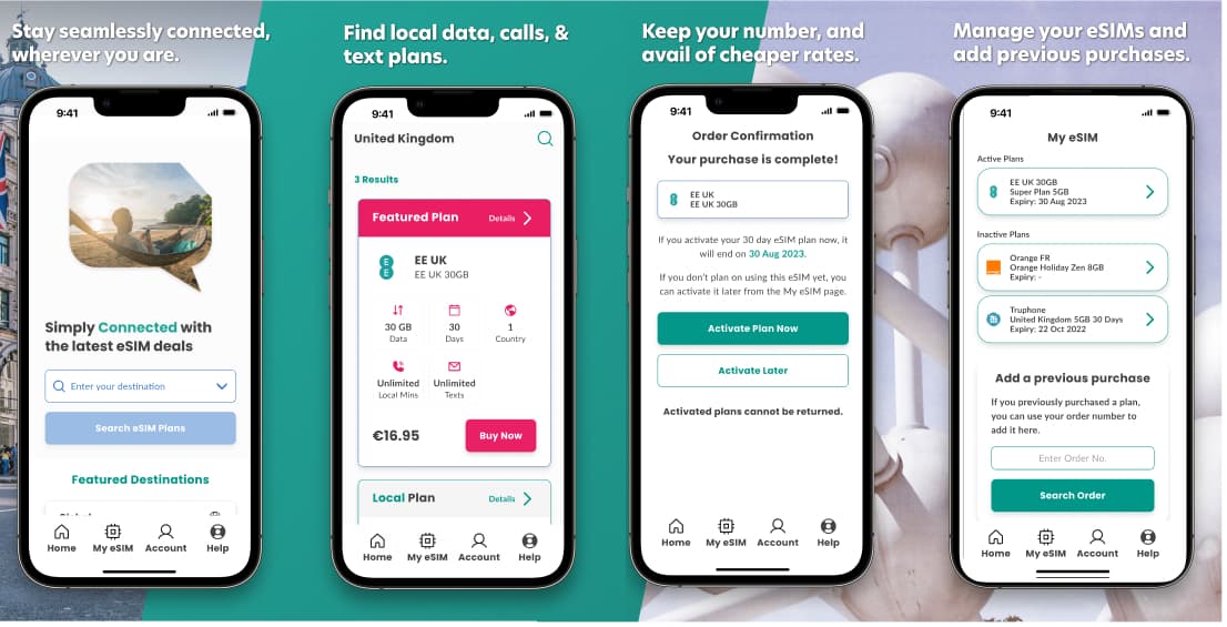 Screenshot from apple app store, showing 4 screenshots of the sim local app.