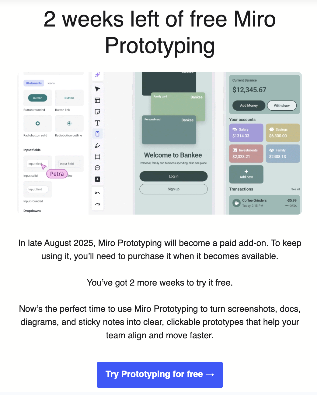 Miro gating and upselling a prototype feature that they offered as a core tool